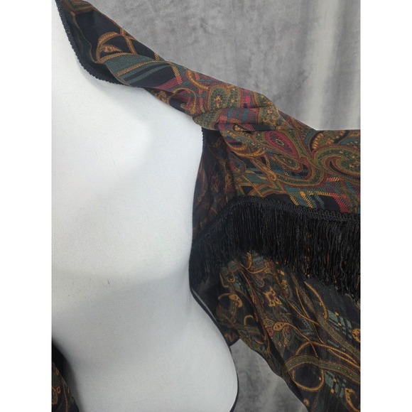 Vintage Norma Walters Extra Large Paisley Shawl Fringe Multifunctional Burgundy - Picture 4 of 9